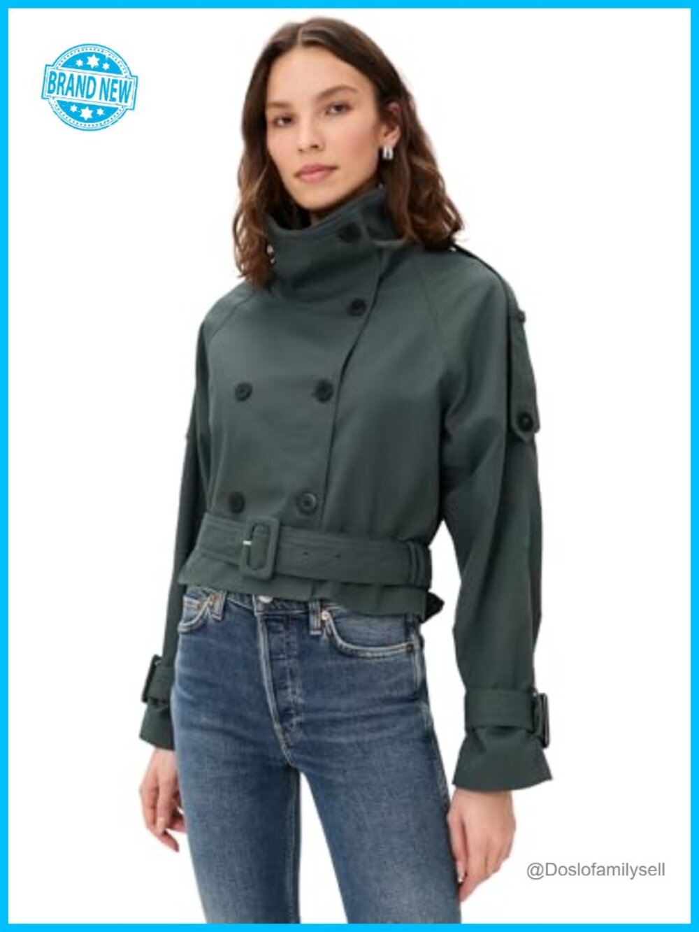 Lioness Blanc Cropped Trench Coat Mid-Weight Twill Funnel Neck